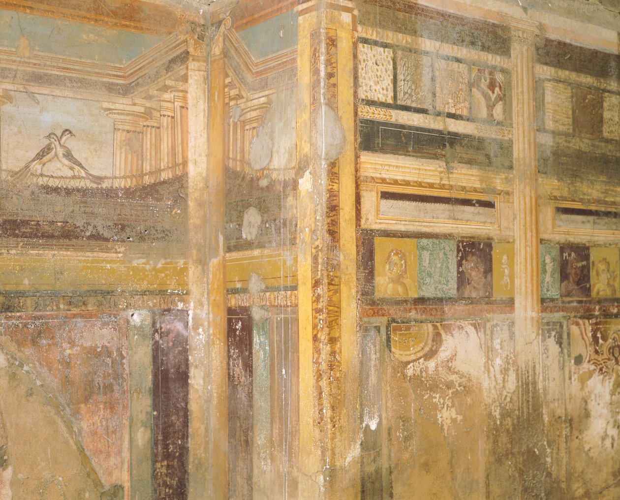 Freskon yksityiskohta, osa seinäkoristeita, Labyrinttitalo, Pompeiji, Campania, Roomalainen sivilisaatio tekijältä Roman Roman