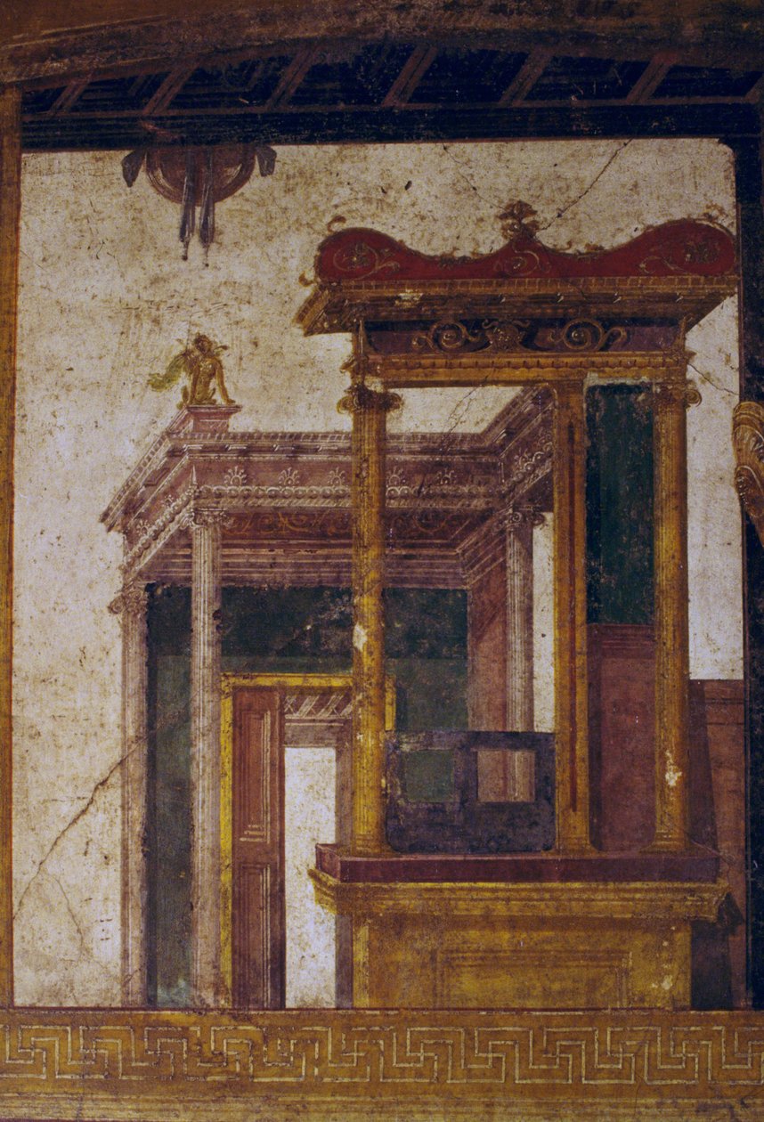 Fantastinen arkkitehtuuri, fresko oecuksesta House of Vettii, Pompei (UNESCO:n maailmanperintöluettelo) tekijältä Roman Roman
