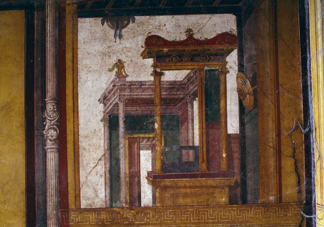 Upea arkkitehtuuri, fresko oecusta Vettii-talossa, Pompeijissa (UNESCOn maailmanperintöluettelo) tekijältä Roman Roman