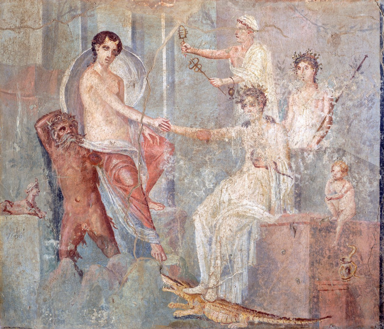 Fresko, joka kuvaa Ion saapumista Egyptiin, Pompejiin, Campaniaan, roomalaiseen sivilisaatioon tekijältä Roman Roman