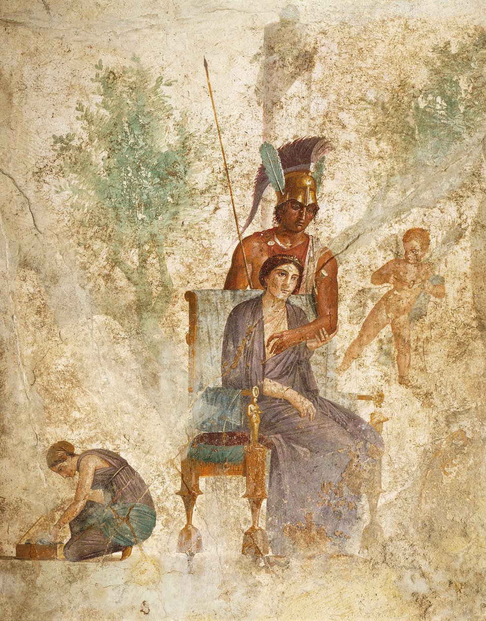 Fresko, joka kuvaa Marsia ja Venusta rakkaudella, Pompejia, Campaniaa, roomalaista sivilisaatiota tekijältä Roman Roman