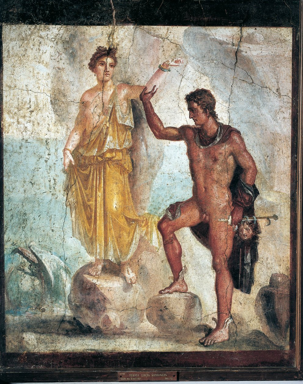 Perseusta ja Andromedaa kuvaava fresko Italiasta, Campaniasta, Pompejista, maalaus kipsille, 55-79 jKr. tekijältä Roman Roman