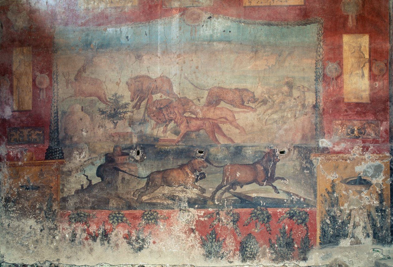 Fresko, joka kuvaa metsästyskohtausta, 2. vuosisadalla eKr. - 1. vuosisadalla jKr. (fresko) tekijältä Roman Roman