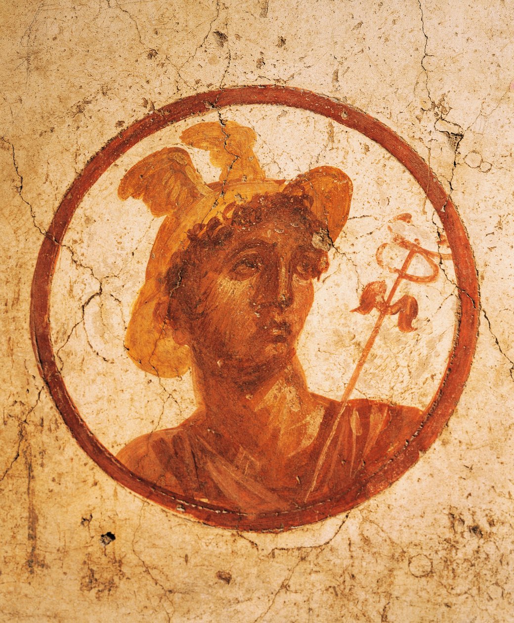 Fresko, joka kuvaa miehen muotokuvaa valkoisella pohjalla, House of Ancient Hunt, Pompeii, Campania, roomalainen sivilisaatio tekijältä Roman Roman