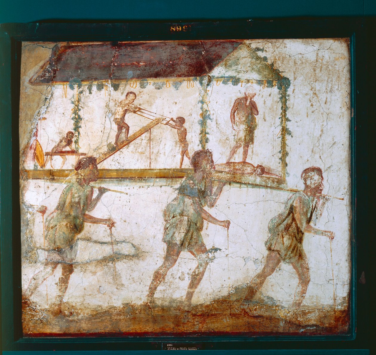 Puuseppien kulkue kuvaava fresko, puusepän työpaja Pompejissa tekijältä Roman Roman