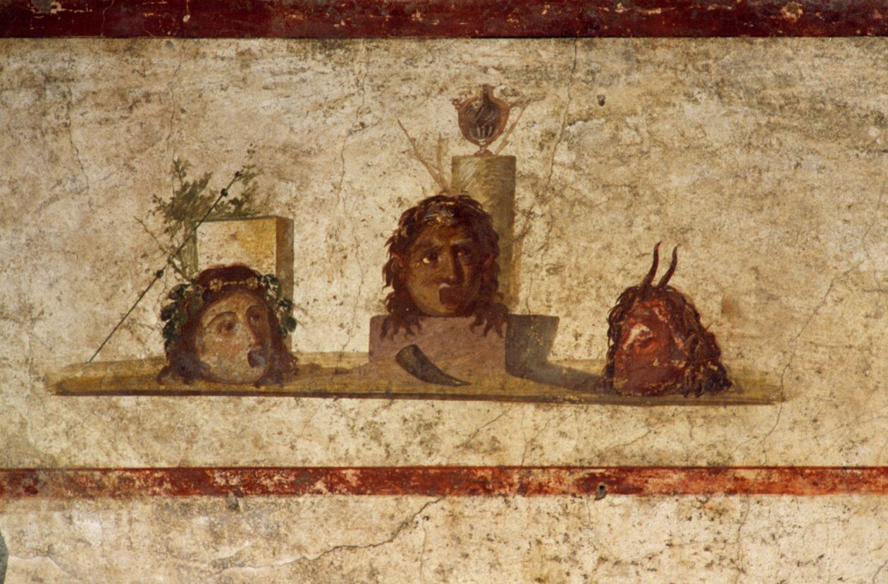 Kolmea päätä kuvaava fresko, Caius Julius Polybiuksen talo, Pompeji (UNESCOn maailmanperintöluettelo) tekijältä Roman Roman