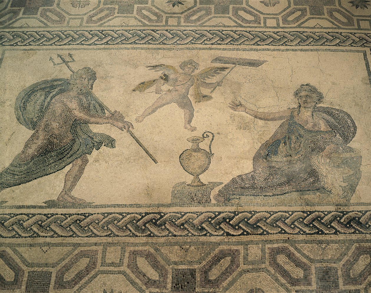 Korkea kulmakuva seinämaalauksesta lattialla, pafos, kypros (kuva) tekijältä Roman Roman
