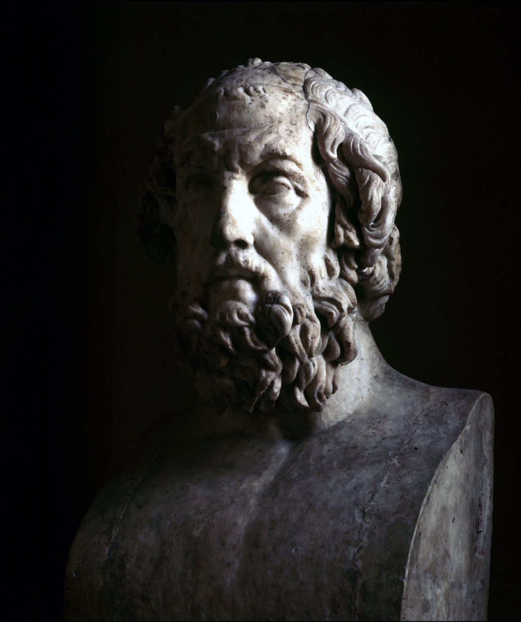 Kuvitteellinen muotokuva Sokeasta Homeruksesta. Jäljennös hellenistisen ajan rintakuvasta, joka on peräisin 2. vuosisadalta eKr. Musée du Louvre Paris tekijältä Roman Roman