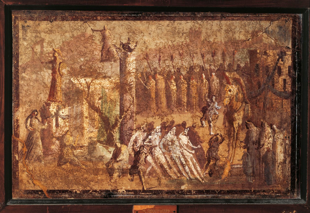 Italia, Campania, Pompeiji, Troijan hevonen, fresko tekijältä Roman Roman