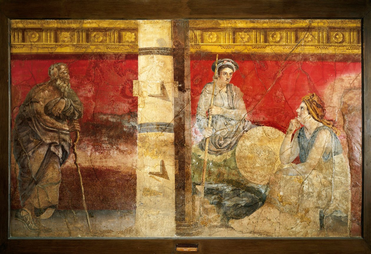 Makedoinen kuninkaallinen perhe ja filosofi. Fresko 325x199cm. Boscorealesta Napolin lähellä. Museo nazionale archeologico, Napoli (Napolin arkeologinen museo) tekijältä Roman Roman