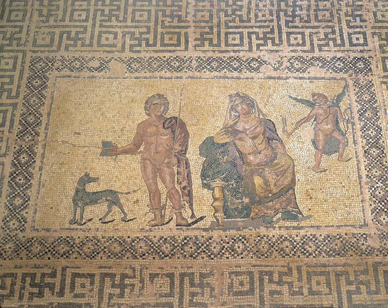 Mosaiikki, joka kuvaa Hippolytusta ja Phaedraa, Dionysoksen taloa, roomalaista huvilaa, Paphosta, Kyprosta (kuva) tekijältä Roman Roman