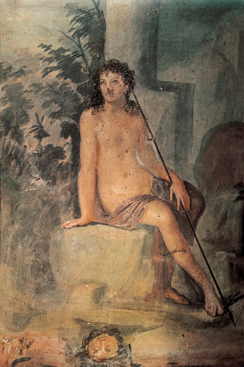 Narcissus at Fountain, fresko Loreio Tiburtinon talosta, Pompejista, Campaniasta, roomalaisesta sivilisaatiosta tekijältä Roman Roman