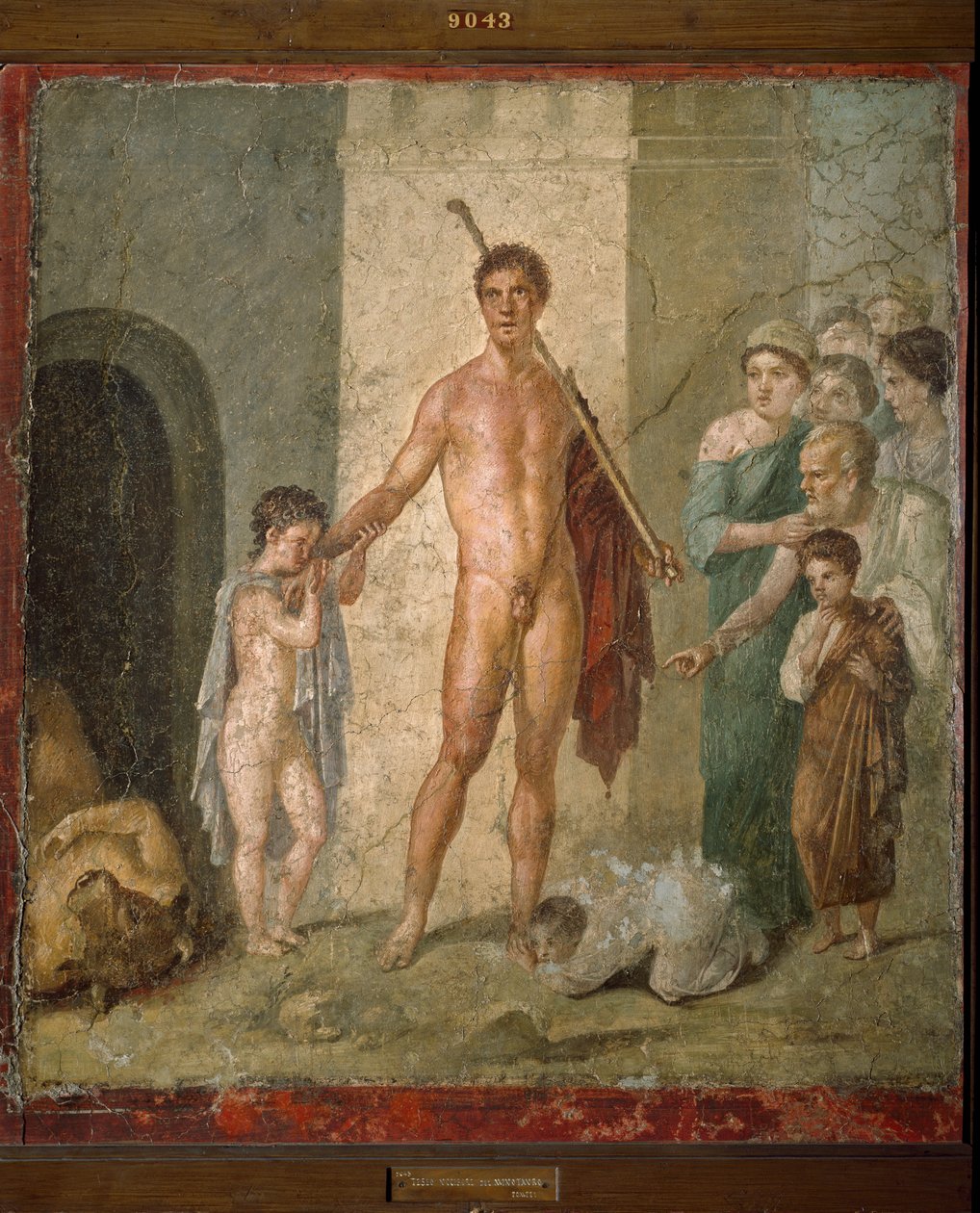 Esitys Theseesta, kreikkalaisen mytologian sankareista, vapauttaen seitsemän nuorta miestä sokkelosta minotauroksen voiton jälkeen. Fresko Villa de Gavius Rufusista Pompejista. Himmeä. 88x97 cm Napolin arkeologinen museo - Roomalainen taide: esitys o tekijältä Roman Roman