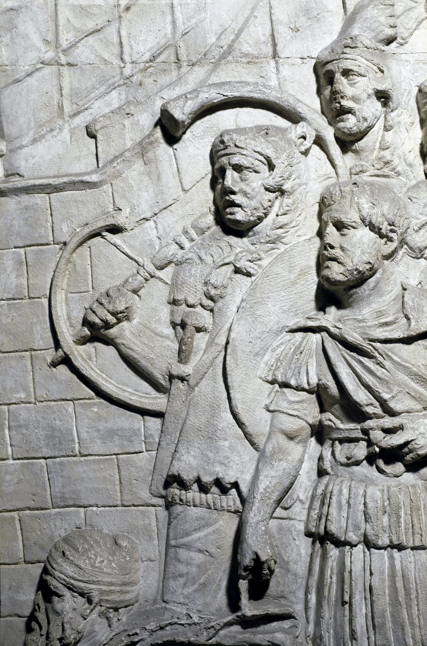 Roomalainen taide: "" Roomalaiset soturit Dacian ensimmäisen sodan aikana"" Muotti vuodelta 1862, joka jäljittelee Roomassa keisari Trajanuksen (53-117) aikana rakennetun Trajanuksen pylvään (Trajanen pylväs) (Colonna Traiana) bareljeefejä . Trajane-pylväs tekijältä Roman Roman