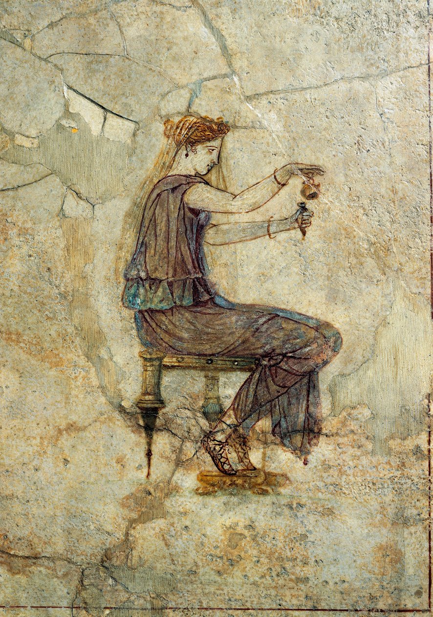 Roomalainen sivilisaatio, fresko, jossa tyttö kaataa hajuvettä, Pompejista tekijältä Roman Roman