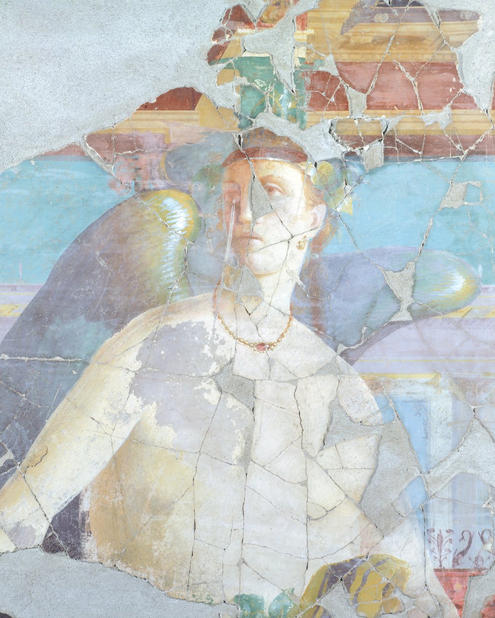 Siivekäs nainen, yksityiskohta freskon talossa Fabius Rufus, Pompeji, Campania, roomalainen sivilisaatio tekijältä Roman Roman