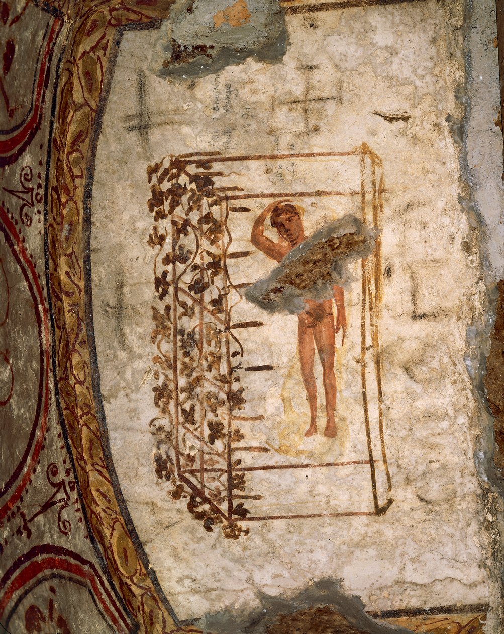 Nuoriso, ristikko ja viiniköynnökset, 3.-5. vuosisadat jKr (fresko) tekijältä Roman Roman