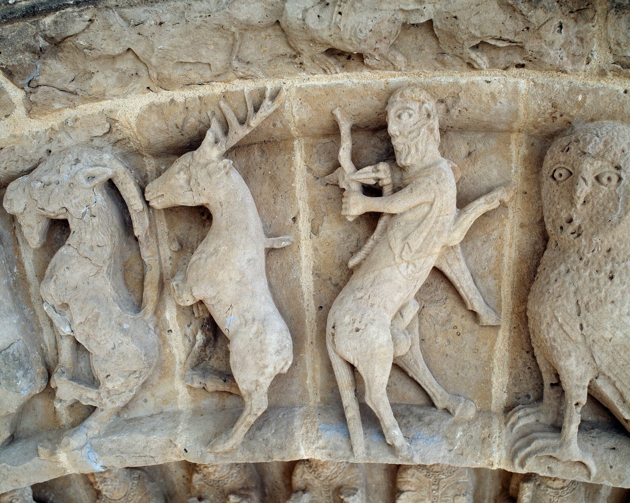 Jousimies. Yksityiskohta eteläportaalin veistoksia tekijältä Romanesque