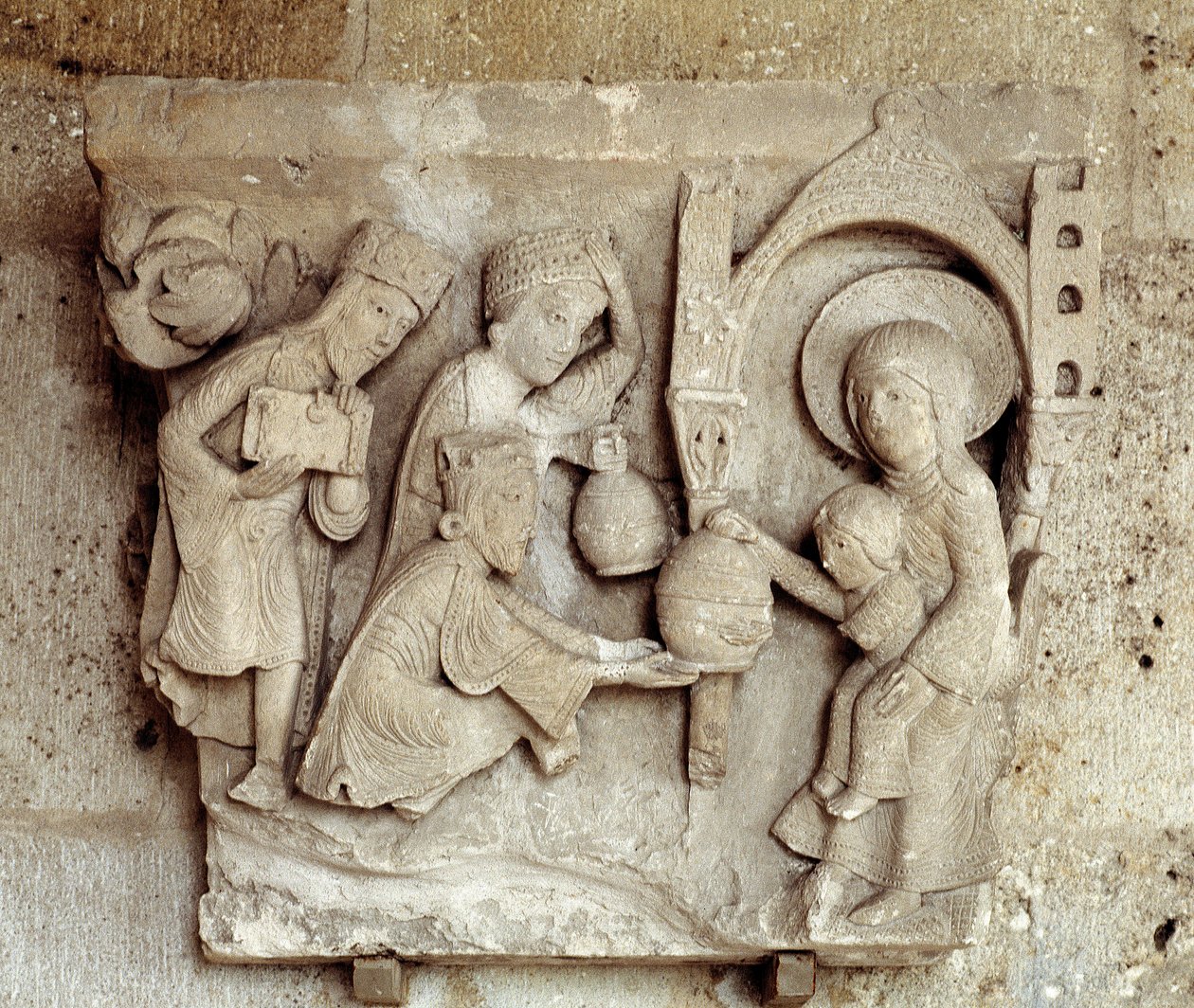 Taikkojen palvonta (veistetty pääkaupunki) tekijältä Romanesque