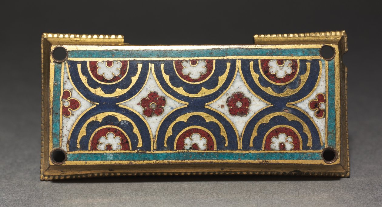 Plakki, luultavasti pyhäkköpyhäköstä, n. 1180-1190 (kullattu kupari, champlevé ja cloisonné emali) tekijältä Romanesque