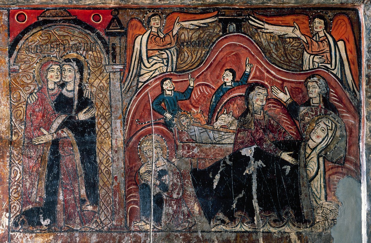Vierailu ja syntymä kätilöiden Celomin ja Salomen kanssa, yksityiskohta tekijältä Romanesque