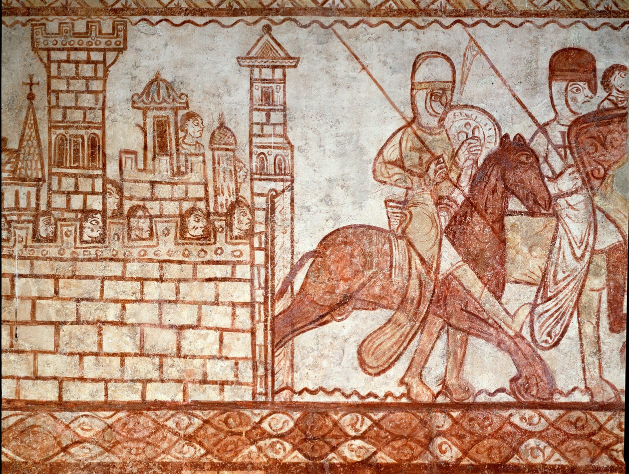 Damaskoksen piiritys (yksityiskohta Cressac Saint Genisin temppelien kappelin freskoon) tekijältä Romanesque