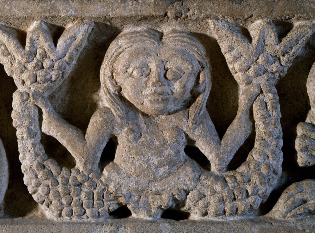 Kaksipyrstöinen merenneito, yksityiskohta romaanisesta friisistä, Italiasta tekijältä Romanesque