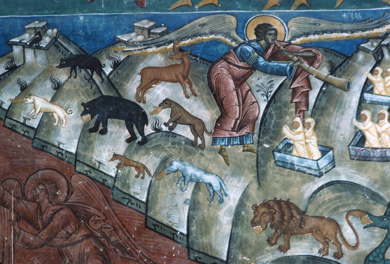 Eläimet ryöstävät, yksityiskohta The Last Judgement, 1547-50 tekijältä Romanian School