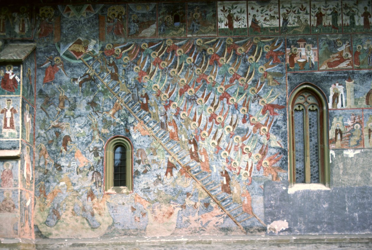 Taivaan tikkaat, maalaus kirkon pohjoisrintamalla, n. 1601 tekijältä Romanian School