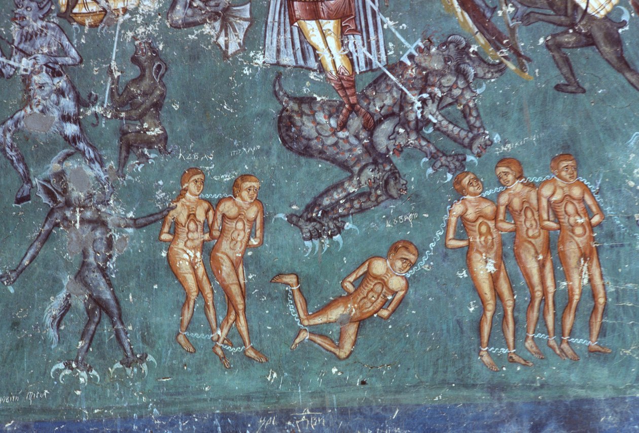 The Damned, yksityiskohta The Last Judgement, 1547-50 tekijältä Romanian School