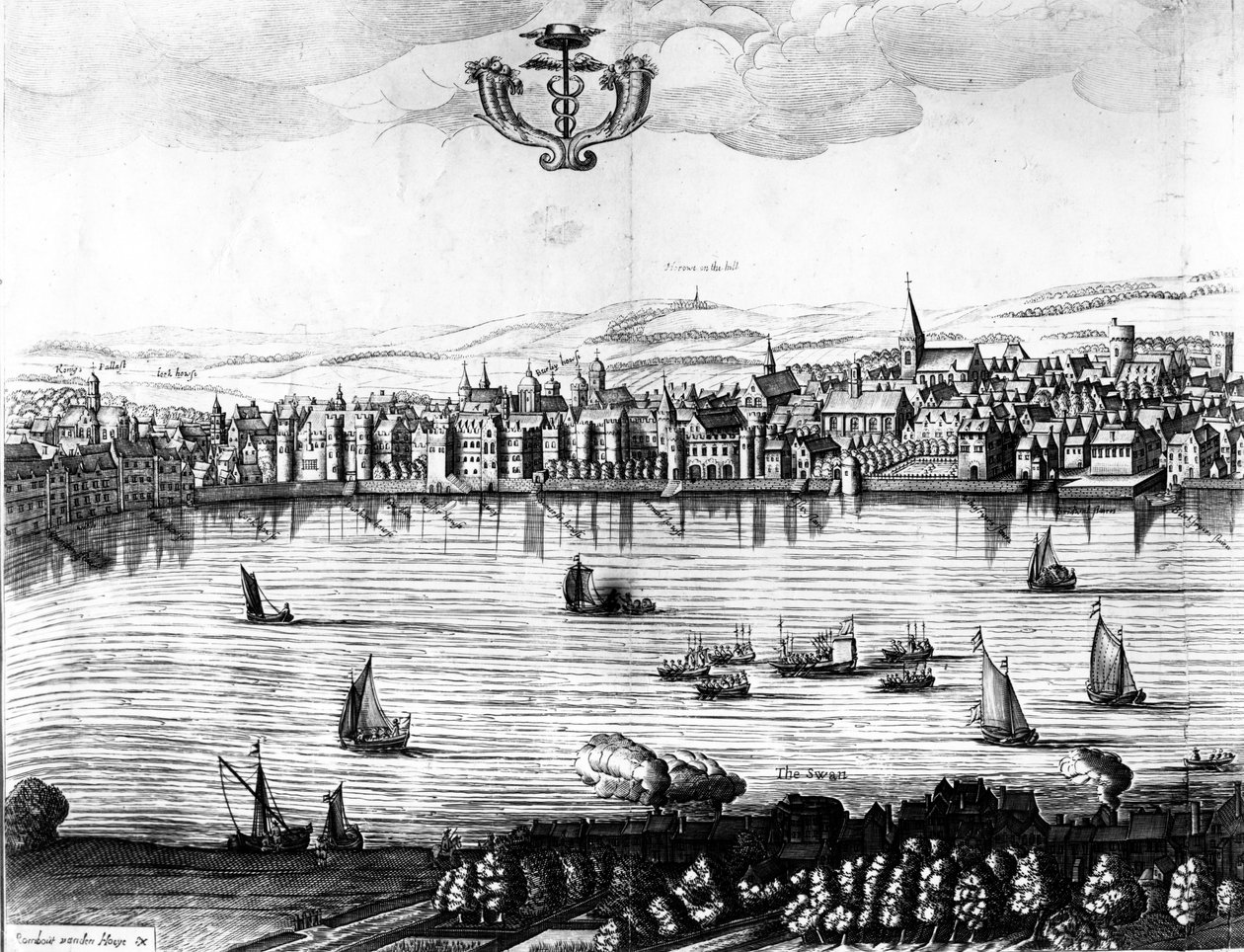 Näkymä Thames-joelle Southwarkista, 1650 tekijältä Rombout Van den Hoeye