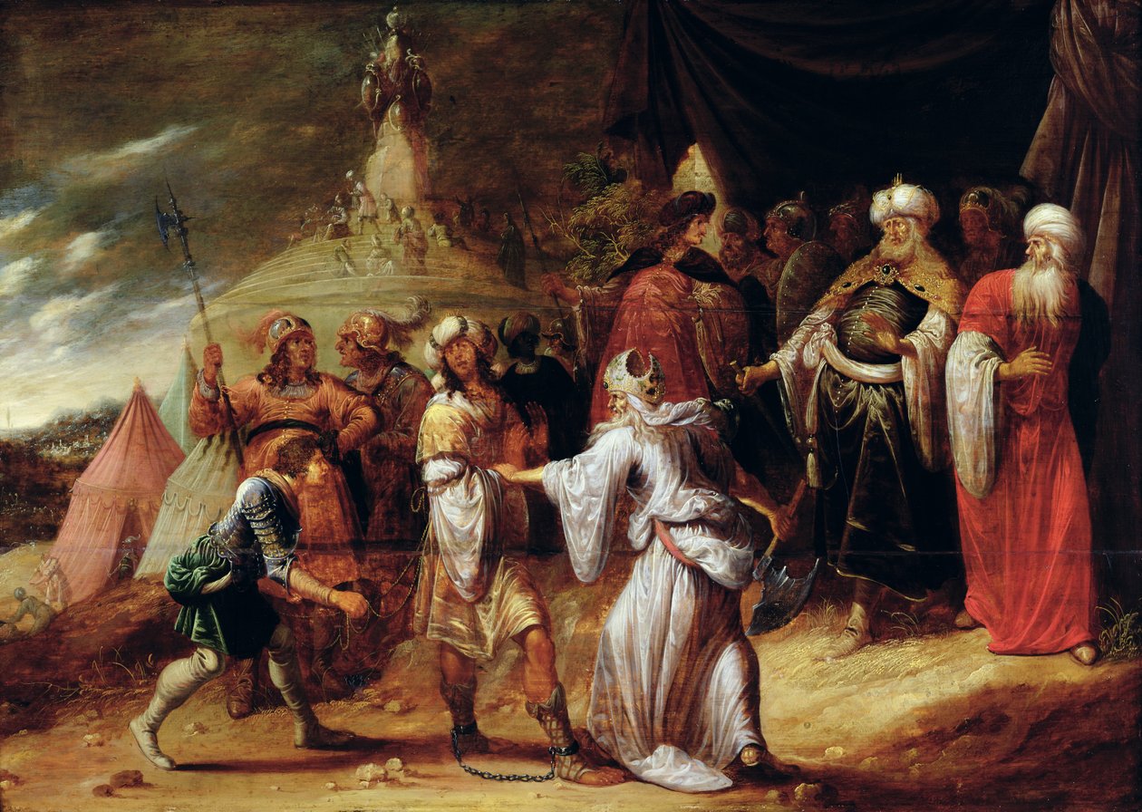 Samuel Killing Agag, rei dels amalecites (oli sobre taula) finlandès tekijältä Rombout van Troyen