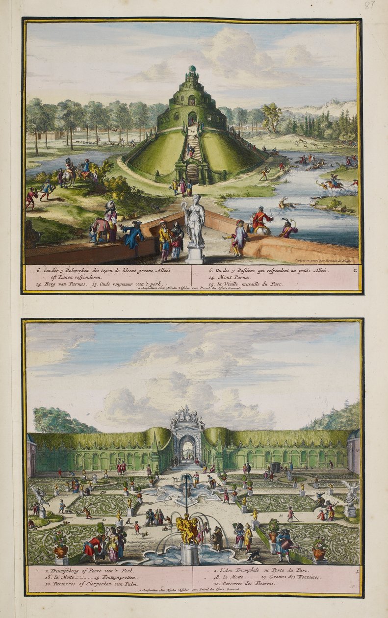 Enghienin puisto, n. 1685, kuva kokoelmasta "86 suunnitelmaa ja Haagin näkymää" tekijältä Romeyn de (after) Hooghe