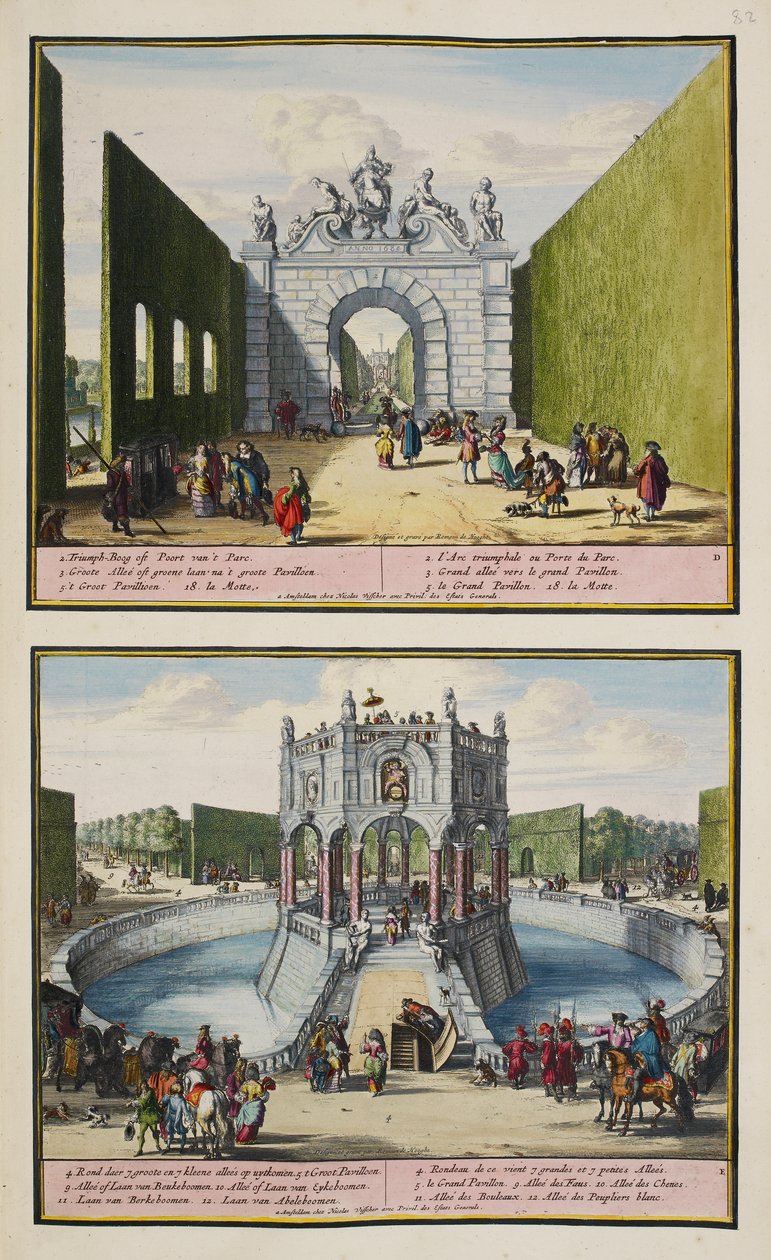 Enghienin puisto, n. 1685, kuva kokoelmasta "86 suunnitelmaa ja Haagin näkymää" tekijältä Romeyn de (after) Hooghe