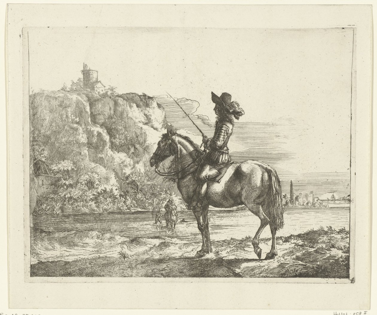 Ratsastaja joen varrella. tekijältä Romeyn de Hooghe (attributed to)