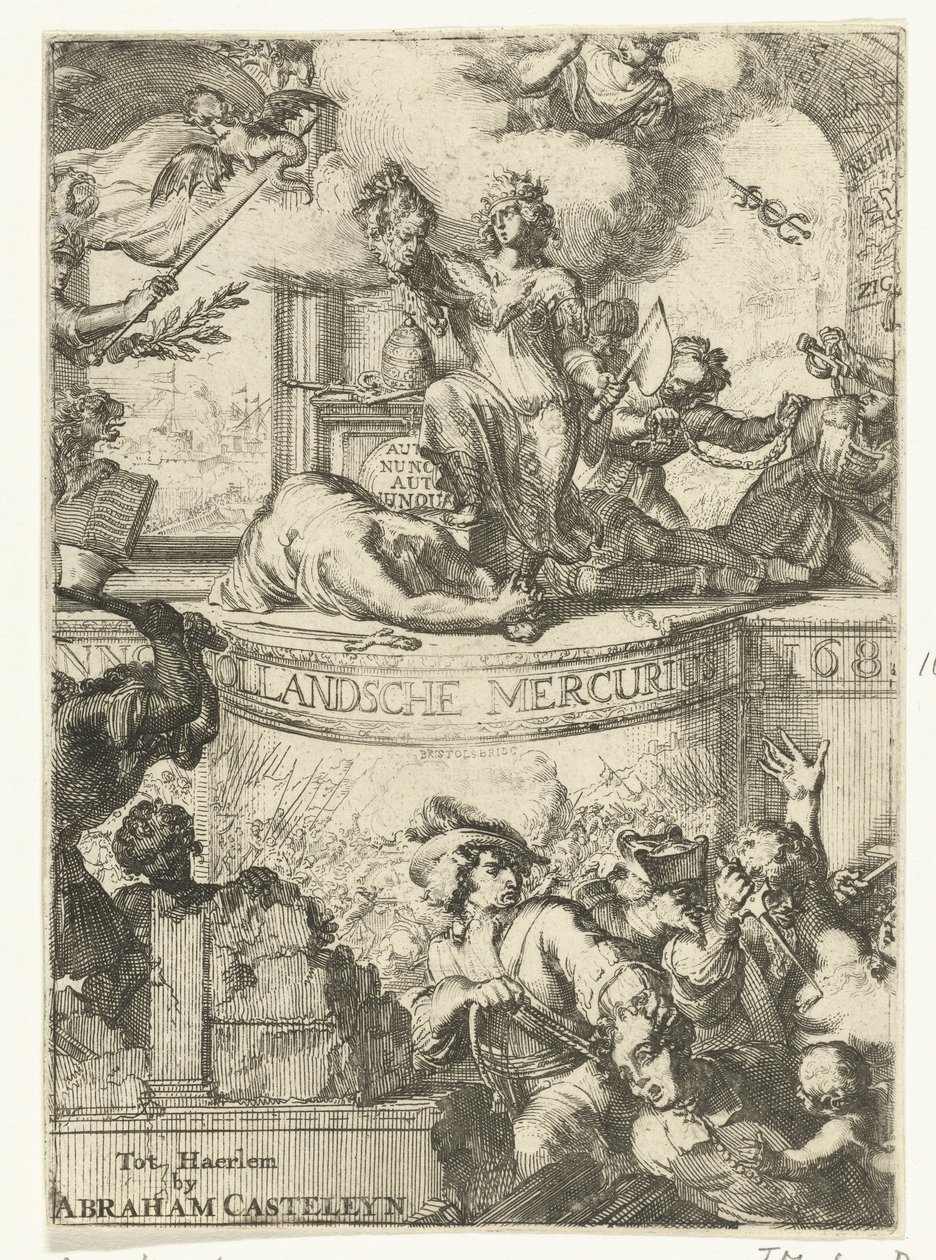 Hollandsche Mercuriuksen otsikkosivu vuodelta 168(5?) tekijältä Romeyn de Hooghe (attributed to)