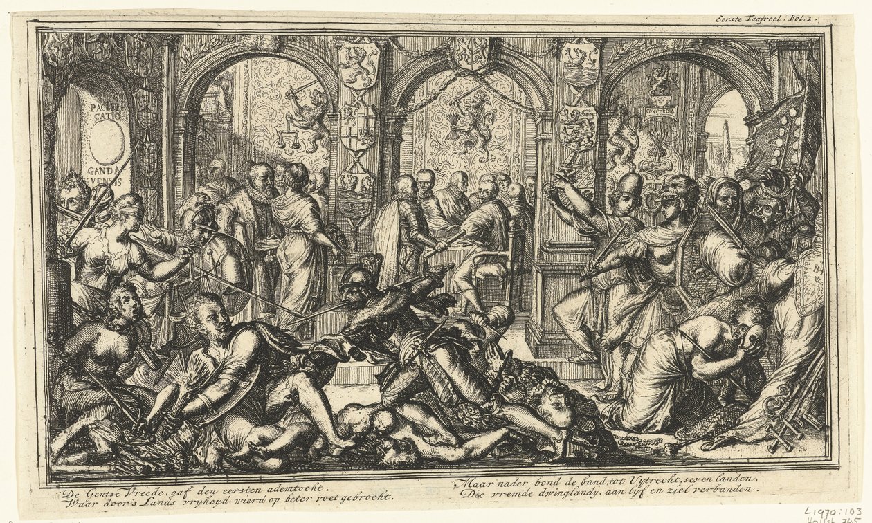 Utrechtin liiton allegoria, 1579 tekijältä Romeyn de Hooghe