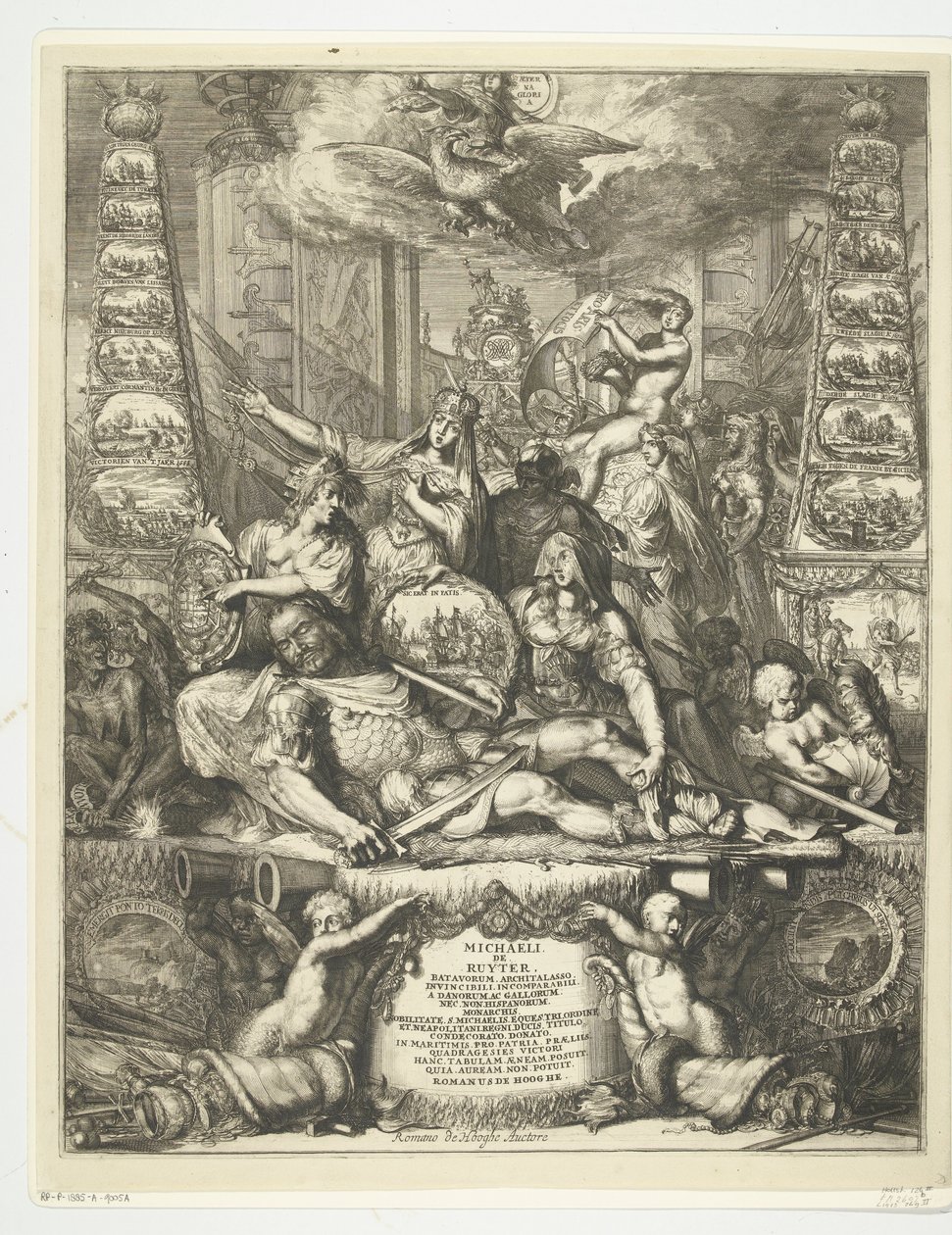 Allegoria Michiel de Ruyterin kuolemasta, 1676 tekijältä Romeyn de Hooghe