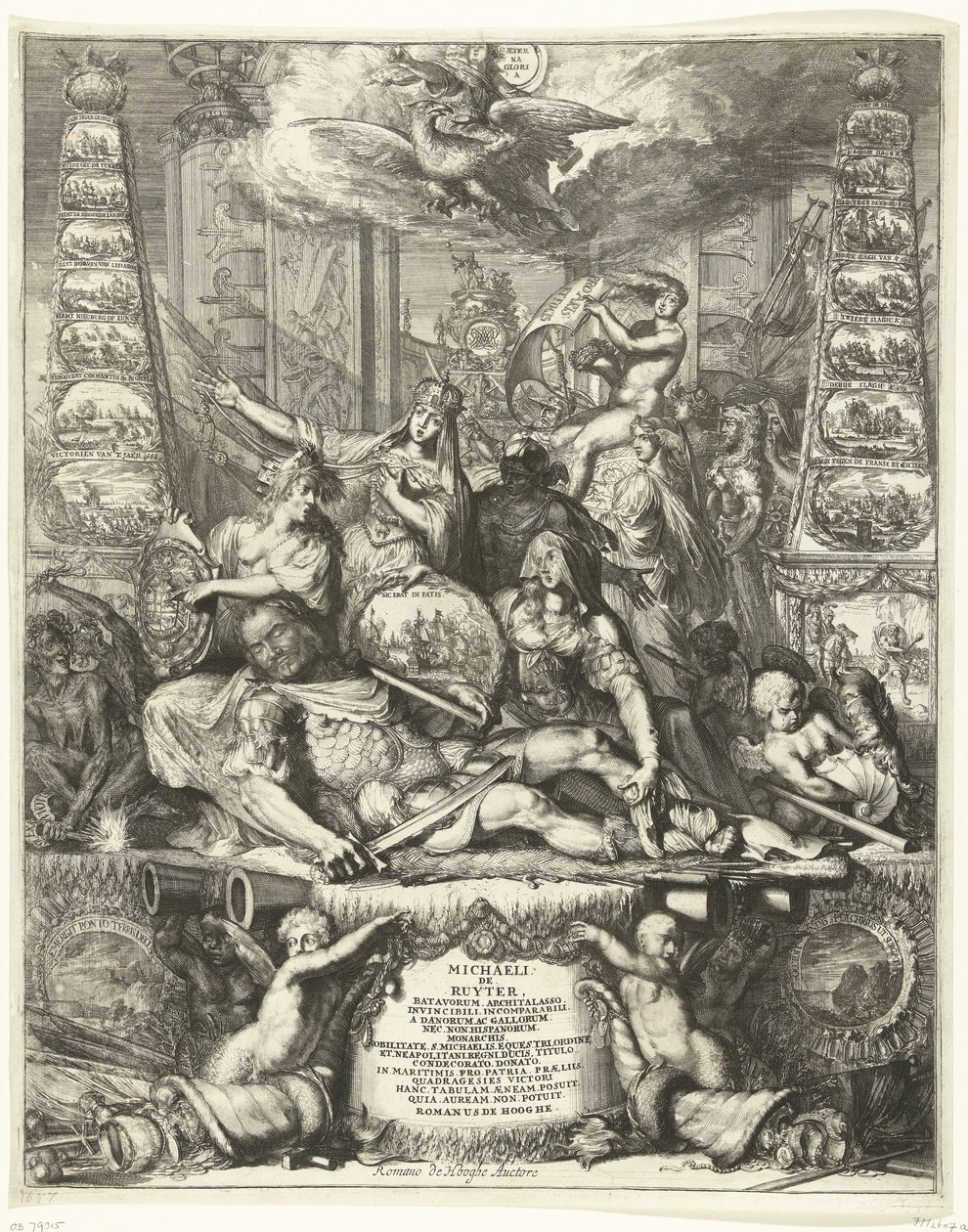 Allegoria Michiel de Ruyterin kuolemasta, 1676 tekijältä Romeyn de Hooghe