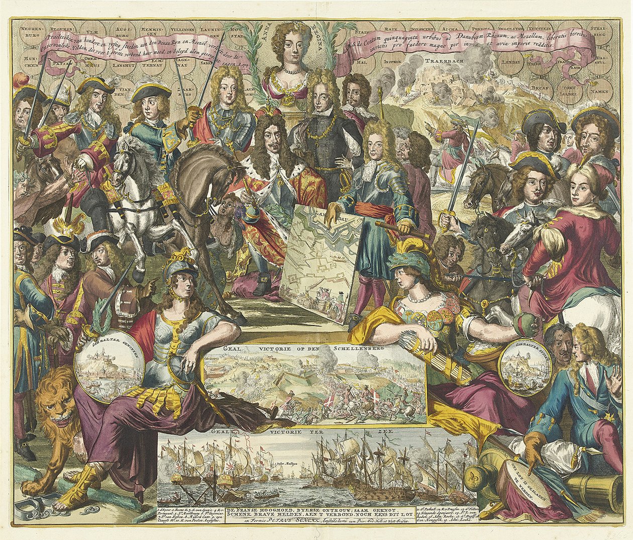 Allegoria liittoutuneiden voitosta vuosina 1704, 1704-1705 tekijältä Romeyn de Hooghe