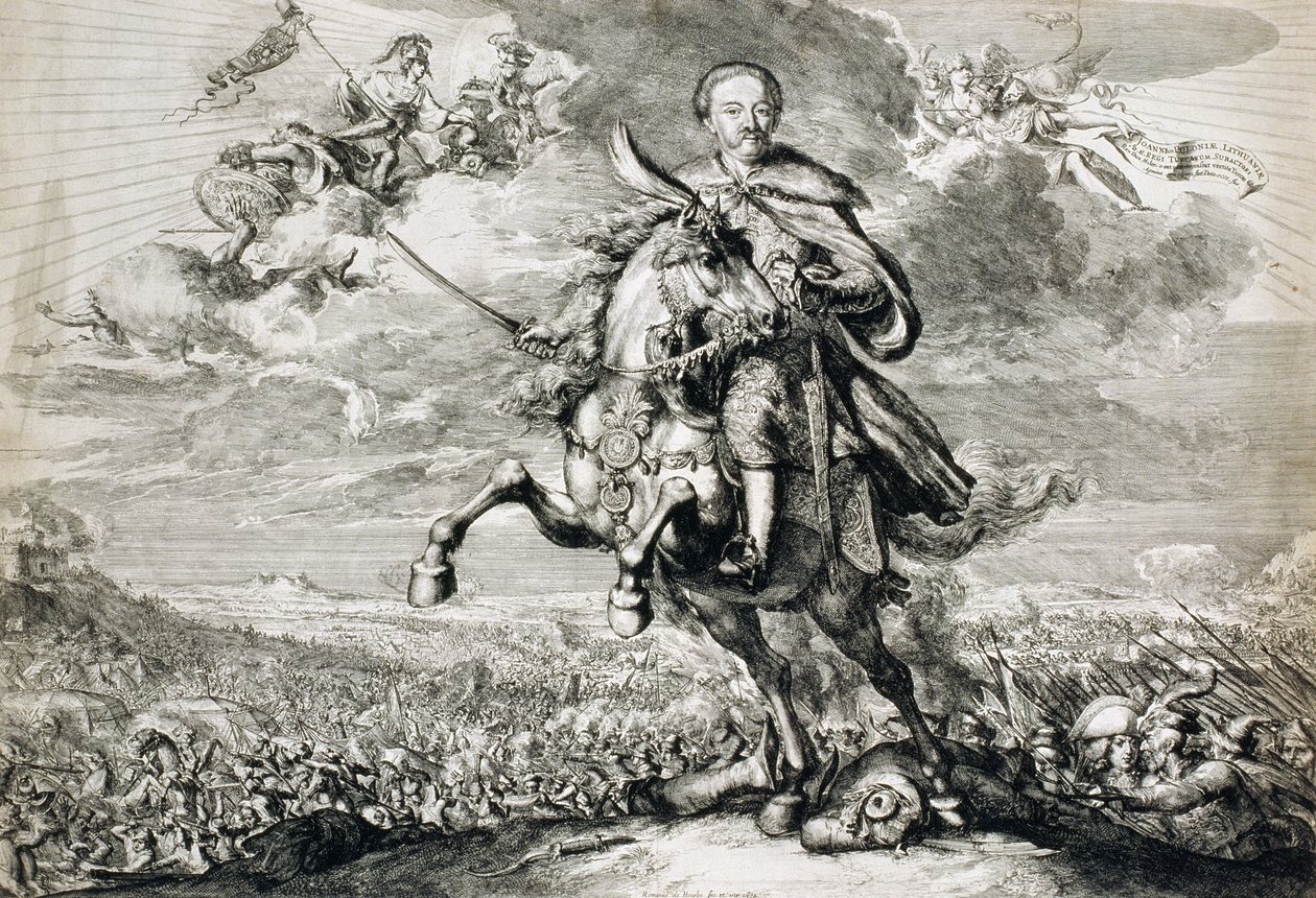 John Sobieski III:n (1629-96) kunnianosoitus Chocimin taistelussa, 1674 tekijältä Romeyn de Hooghe