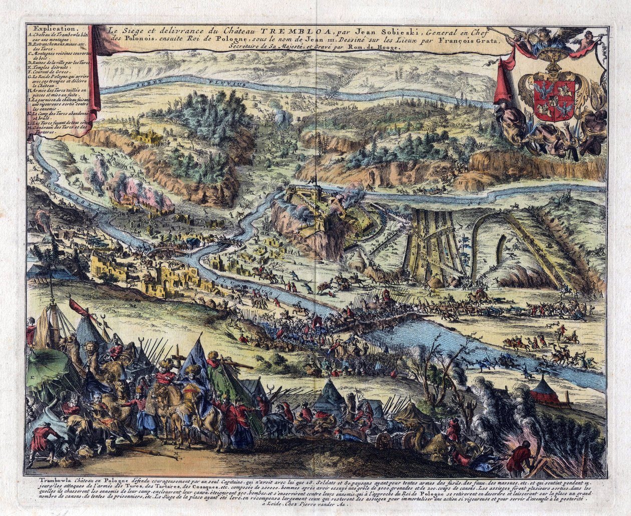 Puolan Turkin sota (1672-1676) - Trembowlan taistelu (Terebovlia, Ukrine) - Trembowlan piiritys vuonna 1675 - Romeyn de Hooghen (1645-1708) taideteos - 1690 - Etsaus, akvarelli - 35,2x42 - Yksityiskokoelma. tekijältä Romeyn de Hooghe