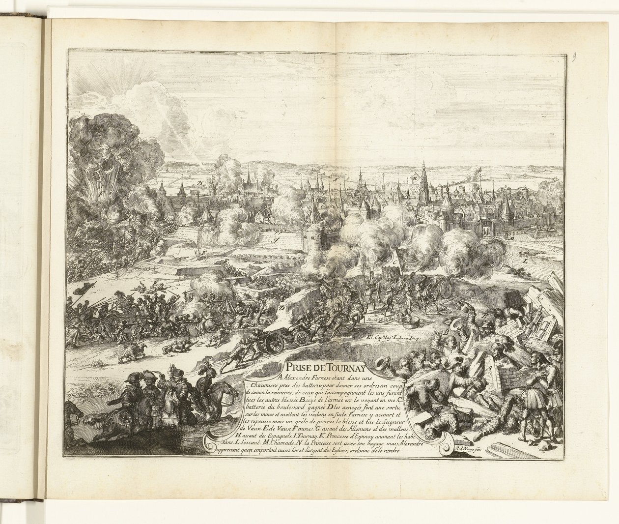 Tournain vangitseminen 1581 Tournay-palkinto (nimi esineessä) Guerres de Flandres (sarjan nimi) tekijältä Romeyn de Hooghe