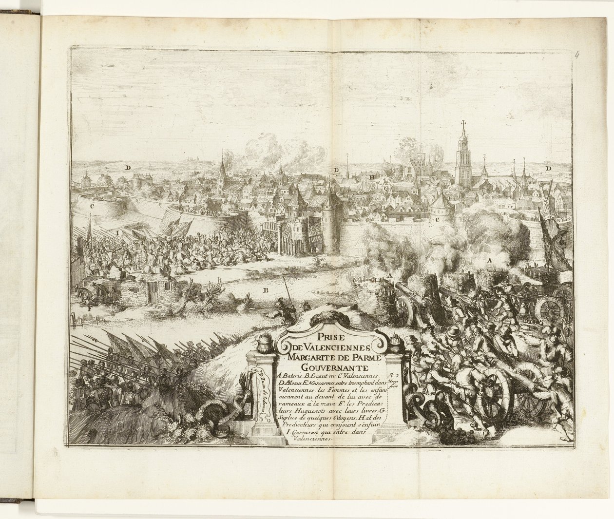 Inname van Valenciennes, 1567 Valenciennesin vangitseminen (otsikko esineessä) Flanderin sodat (sarjan nimi) tekijältä Romeyn de Hooghe