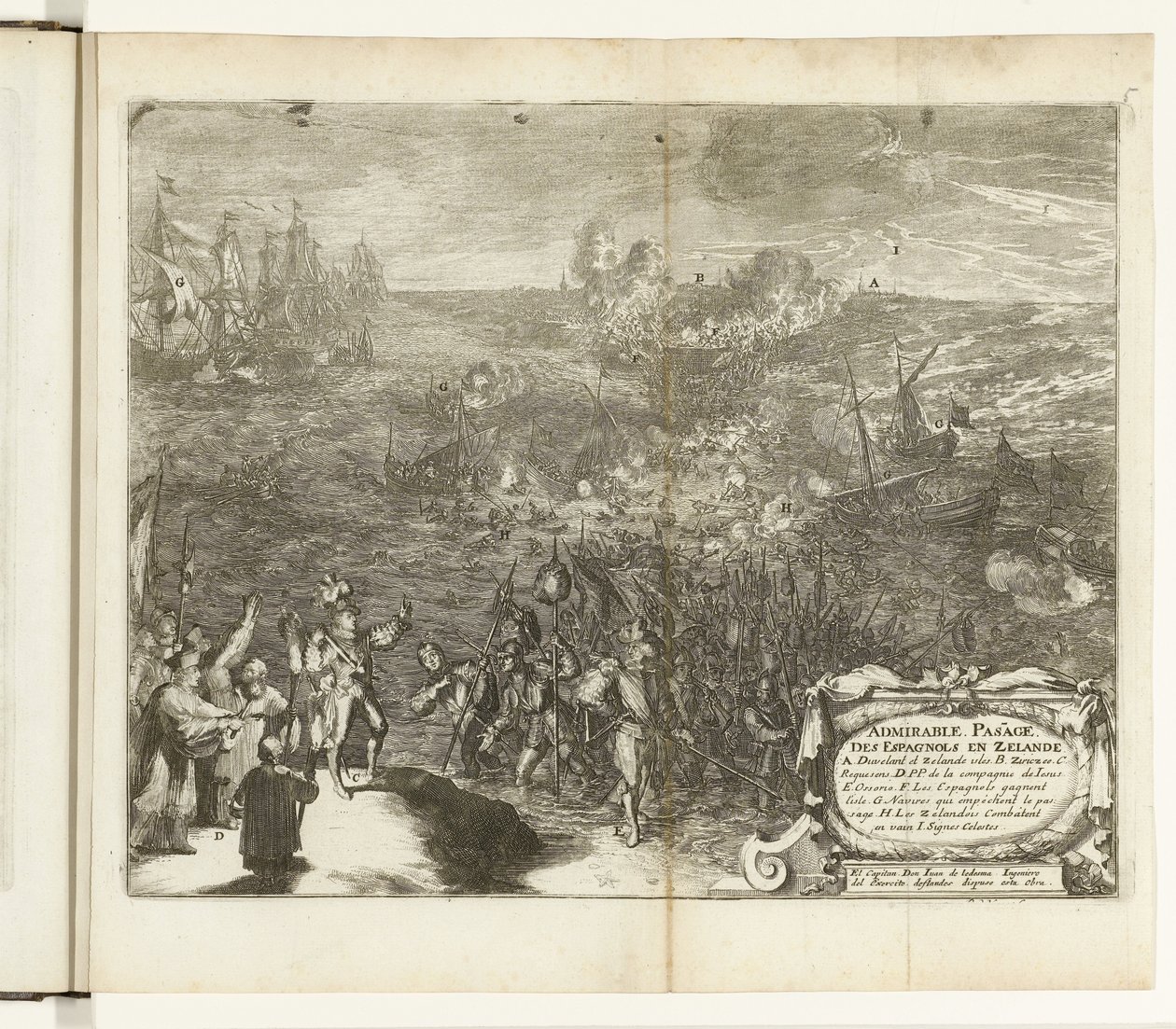 Espanjalaisten sotilaiden yömatka Duivelandiin, 1575 Admirable Pas[s]age des Espagnols en Zelande (otsikko esineessä) Guerres de Flandres (sarjan nimi) tekijältä Romeyn de Hooghe