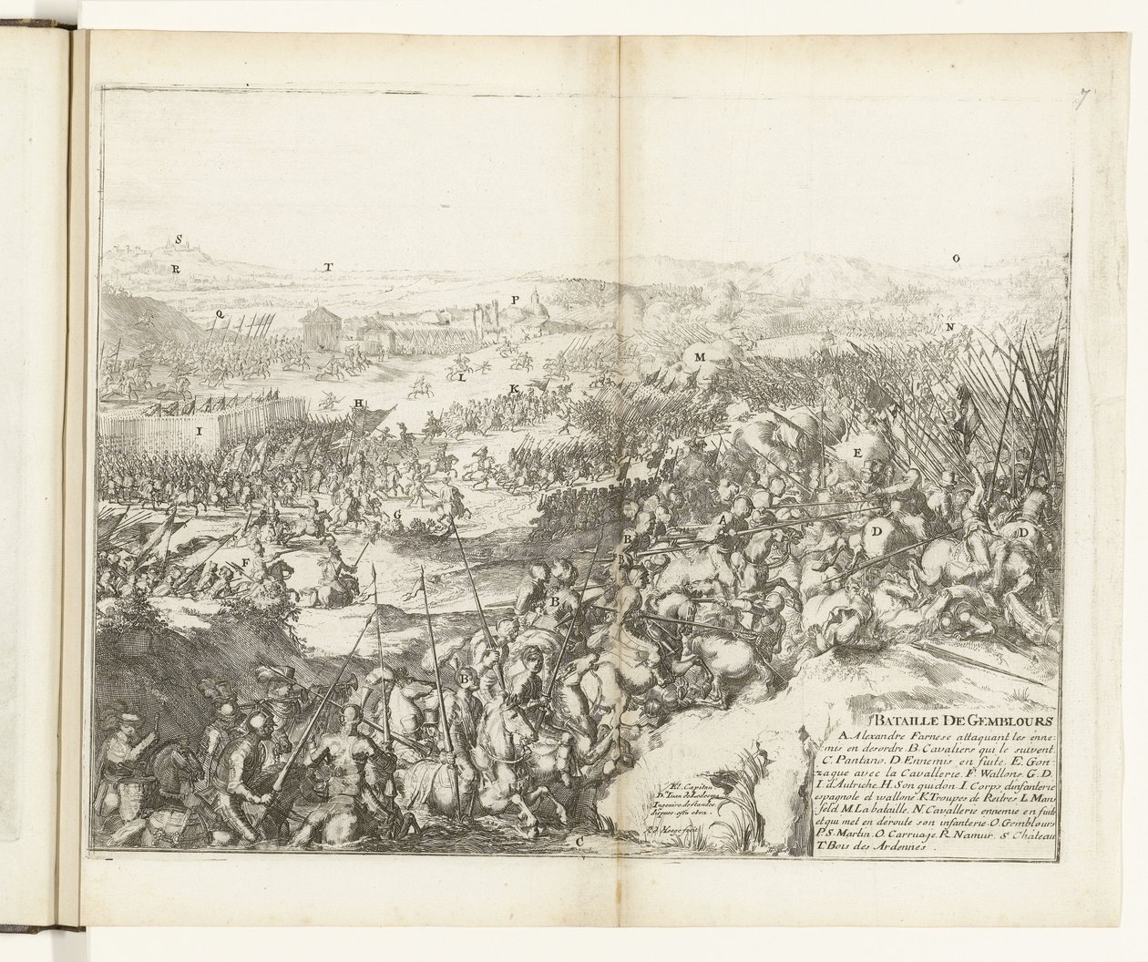 Kuona Gembloursissa, 1578 Gembloursin taistelu (otsikko esineessä) Flanderin sodat (sarjan nimi) tekijältä Romeyn de Hooghe