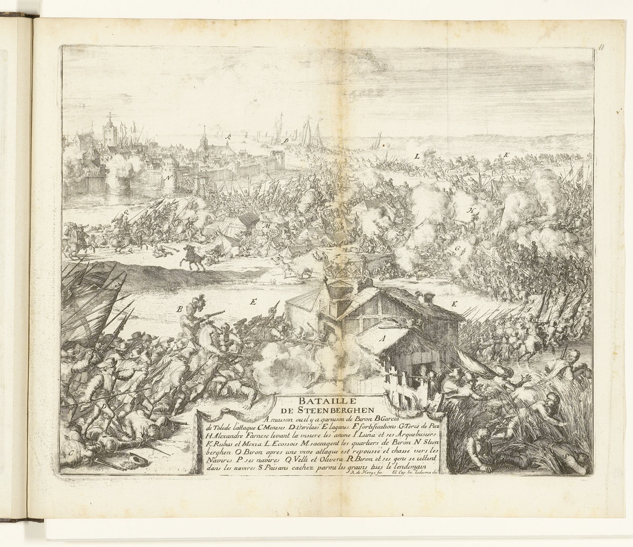 Steenbergenin taistelu, 1583 Bataille de Steenberghen (otsikko esineessä) Guerres de Flandres (sarjan nimi) tekijältä Romeyn de Hooghe
