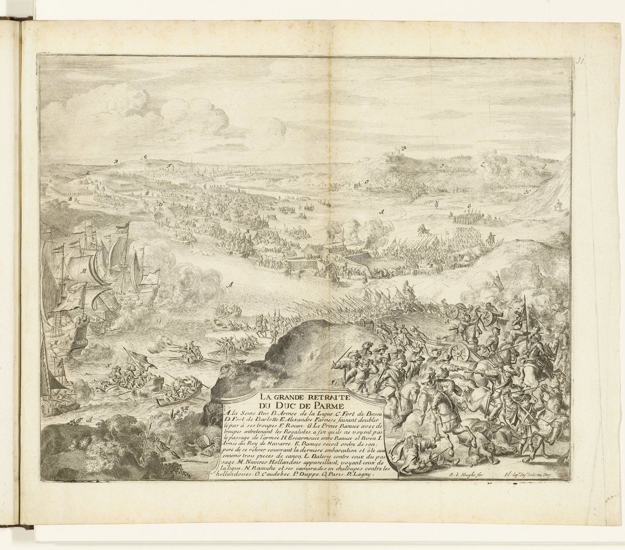 Parman herttuan armeijan vetäytyminen, 1592 La grande retreat du duc de Parme (otsikko esineessä) Guerres de Flandres (sarjan nimi) tekijältä Romeyn de Hooghe