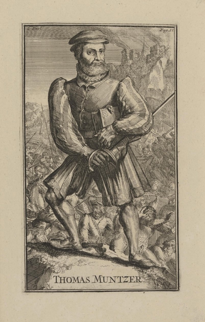 Thomas Muntzer (Munzer) (n. 1489-1525), kiertävä pappi ja talonpoikaissodan uskonnollinen johtaja Saksassa - Barokki: Thomas Muentzerin muotokuva, Hooghe, Romeyn de (1645-1708) tekijältä Romeyn de Hooghe