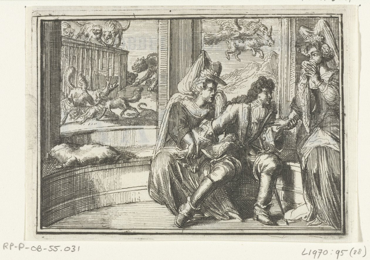 Pamfletin otsikkosivu: De Hobbel in de Wacht, Haasejagt, 1702 Hobbel odotuksessa, Haasejagtilla (otsikko esineessä) Esopus in Europe (sarjan nimi) tekijältä Romeyn de Hooghe
